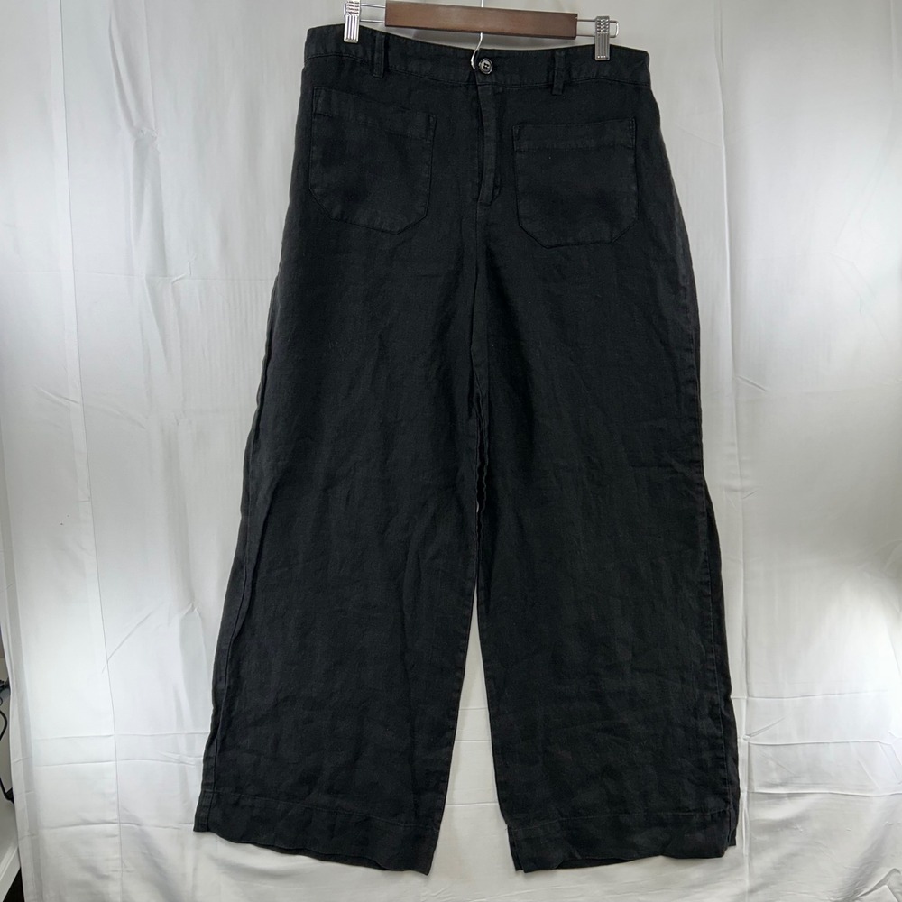 Sanctuary Wide Leg Pants Womens 31 Black 100% Linen High Rise Patch Pocket